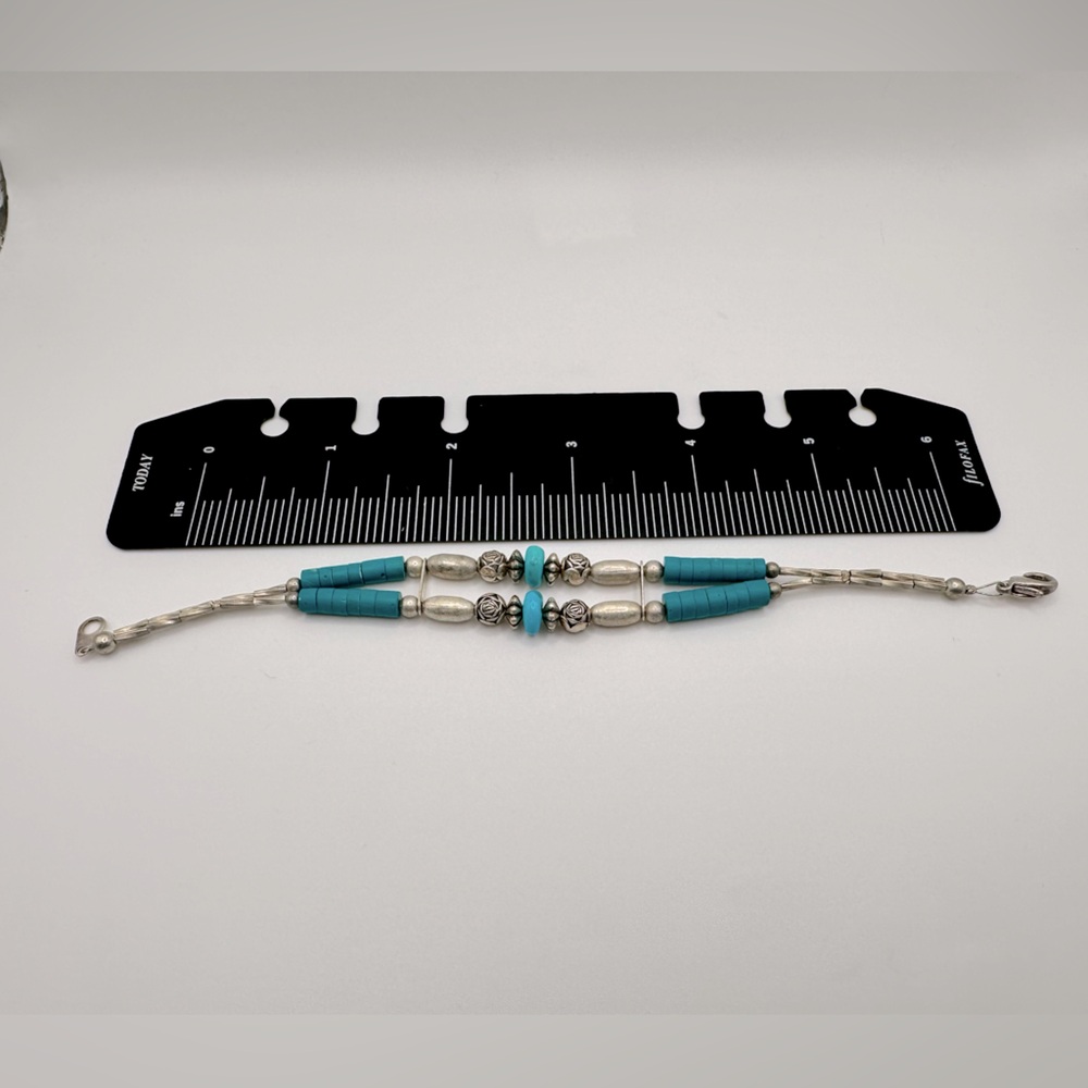Silver and Turquoise Beaded Bracelet